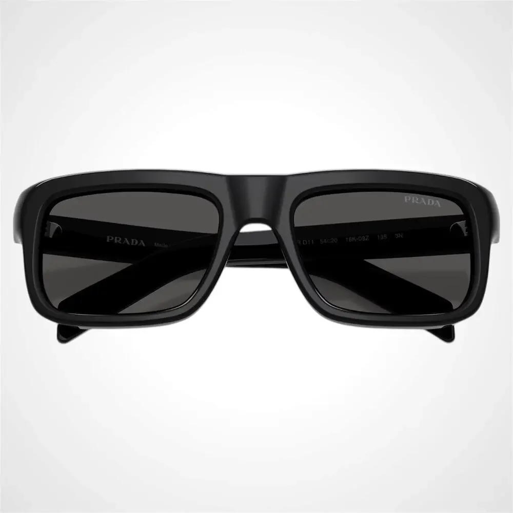 New PRADA Sunglasses Black Rectangle Square Grey Lens Men's 54mm - Picture 4 of 6